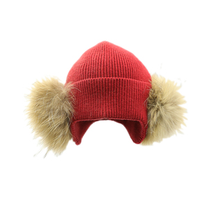 美式复古貉子毛绒护耳毛线帽子女冬季保暖耳罩大头围针织包头帽棕