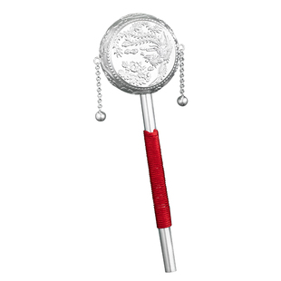 滇庆堂纯银拨浪鼓999足银可啃咬食用级手摇老式鼓婴儿玩具周岁礼