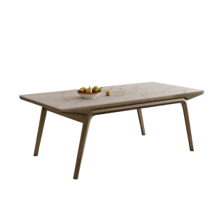 德利丰实木岩板餐桌家用现代简约小户型长方形北欧白蜡木帆船饭桌