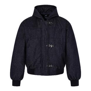 原牛仔棉衣男女MA1棉服Boomber冬季连帽飞机扣厚款外套高级感痞帅