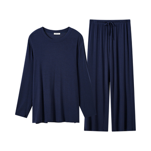 【罗纹假日-圆领长袖】伊维斯男款睡衣套装抗菌防螨莫代尔家居服