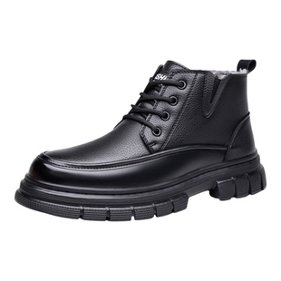 稻草人高帮棉鞋男款春季加绒加厚保暖真皮中老年爸爸鞋雪地棉皮靴