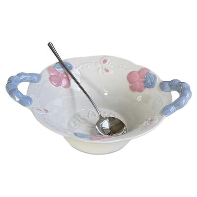 乃栗高颜值釉下彩家用双耳汤碗