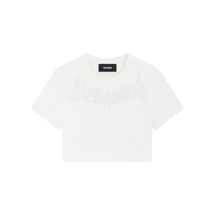 WE11DONE女士水钻样式合身短款修身圆领短袖T恤