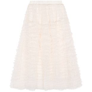 今屿花花超好看冬装半身裙女2025年新款设计感米白色蛋糕裙网纱裙