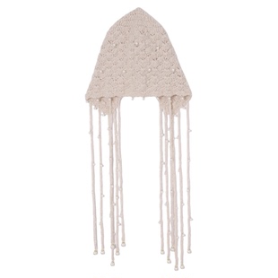 2025珍珠流苏大头围毛线帽包头帽女秋冬保暖套头帽子显脸小针织帽