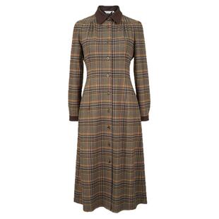 JAN AN NO简爱诺秋冬收腰显瘦复古格纹长袖咖色连衣裙JA082624LQ
