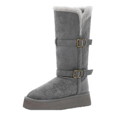 星期六灰色长筒雪地靴女高筒棉靴