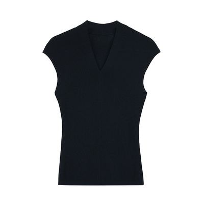 Maven Lin 简约轻办公随性休闲V领针织衫短袖女夏季修身小飞袖T恤