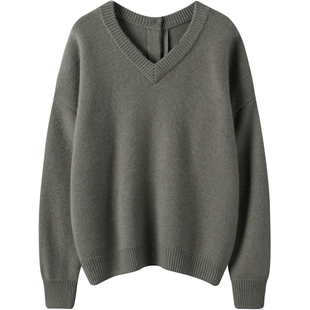 高贵私藏款！！灰绿色大克重前后两穿廓形羊绒毛衣女纯羊绒衫加厚