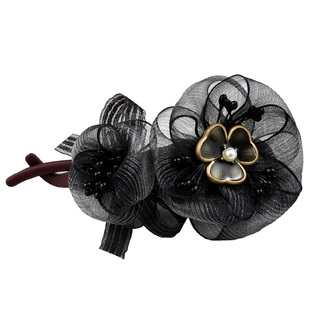 31街大气黑色绢纱气质发饰花朵头饰发夹后脑勺发卡扭扭夹原创设计