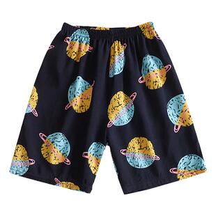 儿童短裤男童夏季薄款棉绸沙滩裤女童人造棉五分裤子男孩绵绸睡裤