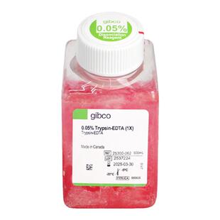 Gibco 25300-062 胰酶细胞消化液(0.05%胰酶,含EDTA,含酚红)500ml/瓶