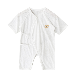 莫代尔婴儿连体衣夏季薄款透气新生儿衣服短袖系带宝宝空调服夏装