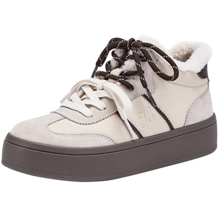 热风厚底德训鞋女款2025年冬季新款加绒高帮休闲鞋百搭小白鞋女鞋