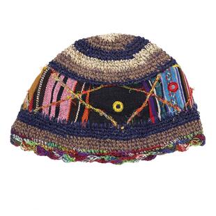 孤品手工帽子复古拼接嬉皮渔夫帽棉麻针织乞丐帽小众民族风盆帽