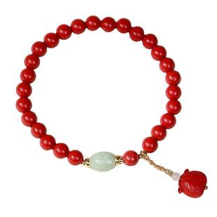 天然高含量朱砂手串和田玉银福牌福袋女款手链旗舰新年节日礼物
