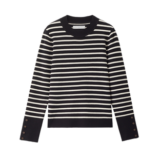 佐丹奴条纹针织衫女春季新款航海系撞色半高领针织上衣女13355772