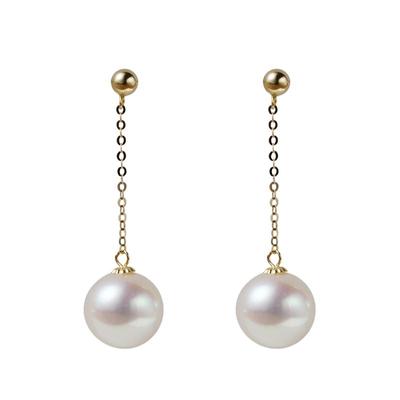 正圆高亮18K金天然淡水珍珠耳钉