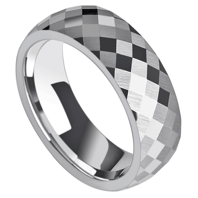 飒雅男戒指Ring多切面菱形切割面马赛克钨钢乌金潮流指环女宽面戒
