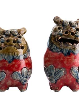 日本冲绳陶器装饰置物一对