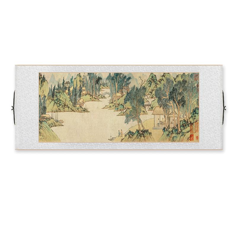名画携琴访友图客厅茶室卷轴挂画