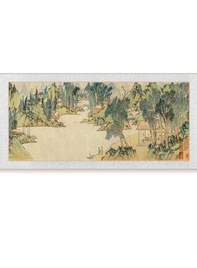 名画携琴访友图客厅茶室卷轴挂画