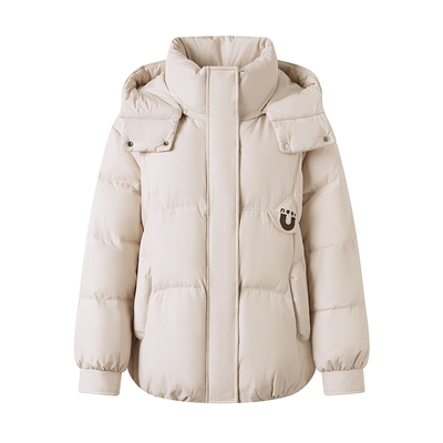鸭鸭羽绒服女短款妈妈装连帽外套