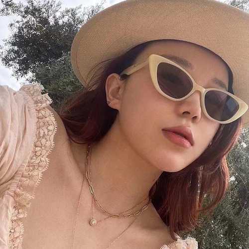 新品 复古三角猫眼小脸墨镜女ins黑色小框防晒造型太阳眼镜防紫外