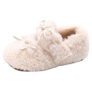 女童棉鞋2025秋冬季新款儿童蝴蝶结毛毛鞋加绒女宝宝羊羔毛豆豆鞋