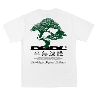 DoubleDealer纯棉植物印花国潮圆领短袖T恤夏季休闲宽松T恤