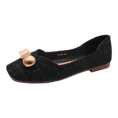 布面时尚软底浅口方头平底女单鞋
