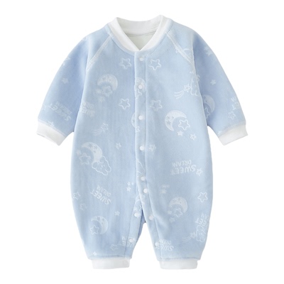 婴幼儿加厚加绒连体衣秋冬无骨压花童装外套宝宝衣服爬服哈衣睡衣
