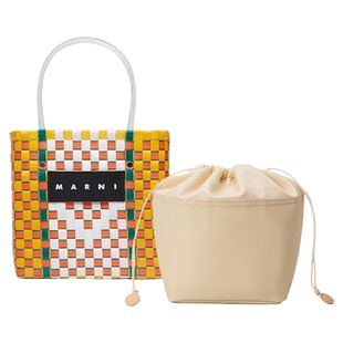 适用新款marni菜篮子内胆包拉链防盗内衬包拼色草编织收纳袋束口