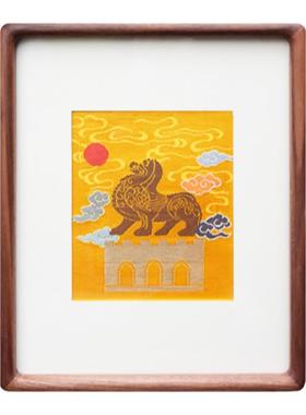 南京云锦工艺胡桃木框装饰摆件