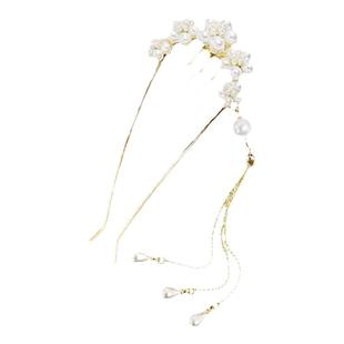 新中式珍珠流苏发簪女2025新款气质盘发U型发钗古风头饰汉服发饰