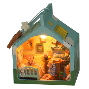 diy小屋手工拼装迷你房子牛奶盒子微缩场景模型积木玩具生日礼物