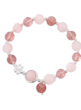 桃花粉晶纯银手链女生水晶手串