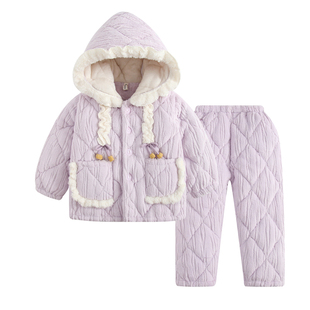 儿童冬款休闲女童保暖居家服套装宝宝连帽加绒加厚中大童甜美公主