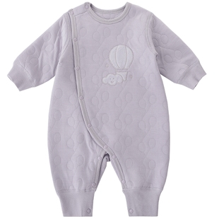 新生儿连体衣秋冬刚出生的宝宝夹丝哈衣加厚保暖爬爬服婴儿连体衣