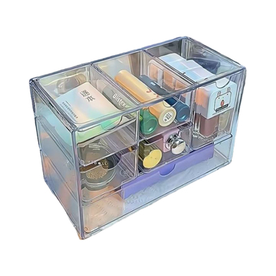 透明六宫格防尘抽屉式收纳盒文具