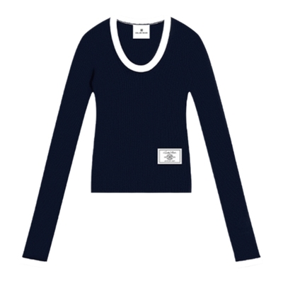 CALLEDBACK撞色U领简约针织上衣