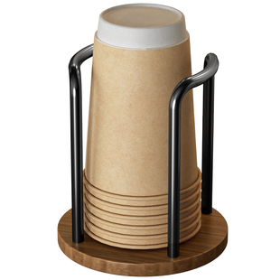 一次性杯子取杯器桌面胡桃木水杯架咖啡茶杯放置架中古风纸杯架