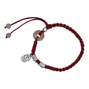 吴越老银铺足银999瑜安盘缠手链复古红绳本命年精致手工编织手绳