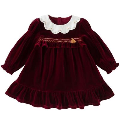 戴维贝拉女童红丝绒连衣裙