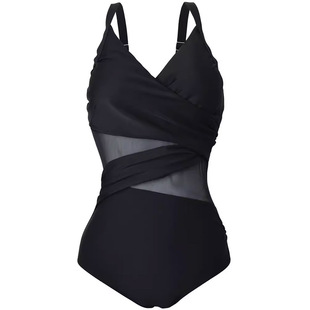 2025新款欧美大码微胖mm网纱性感遮肚显瘦大胸温泉连体泳衣女妈妈