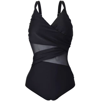 网纱女连体泳衣大胸遮肚显瘦大码