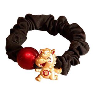 马年发圈黑红撞色大肠圈带金小马福乐财装饰本命年高马尾头绳女