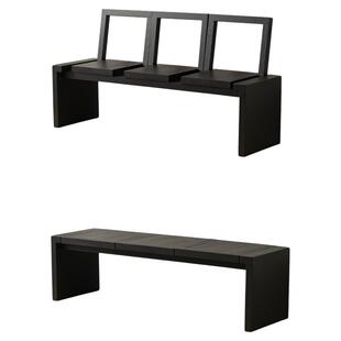 侘寂风实木黑色长条凳家用换鞋凳客厅长凳设计师长椅折叠靠背凳