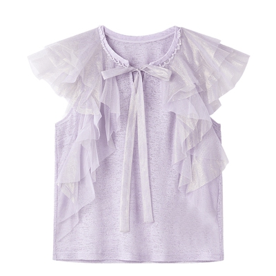 MISS COCOON可可尼小飞袖紫色短袖2026夏季新款荷叶边细闪针织T恤